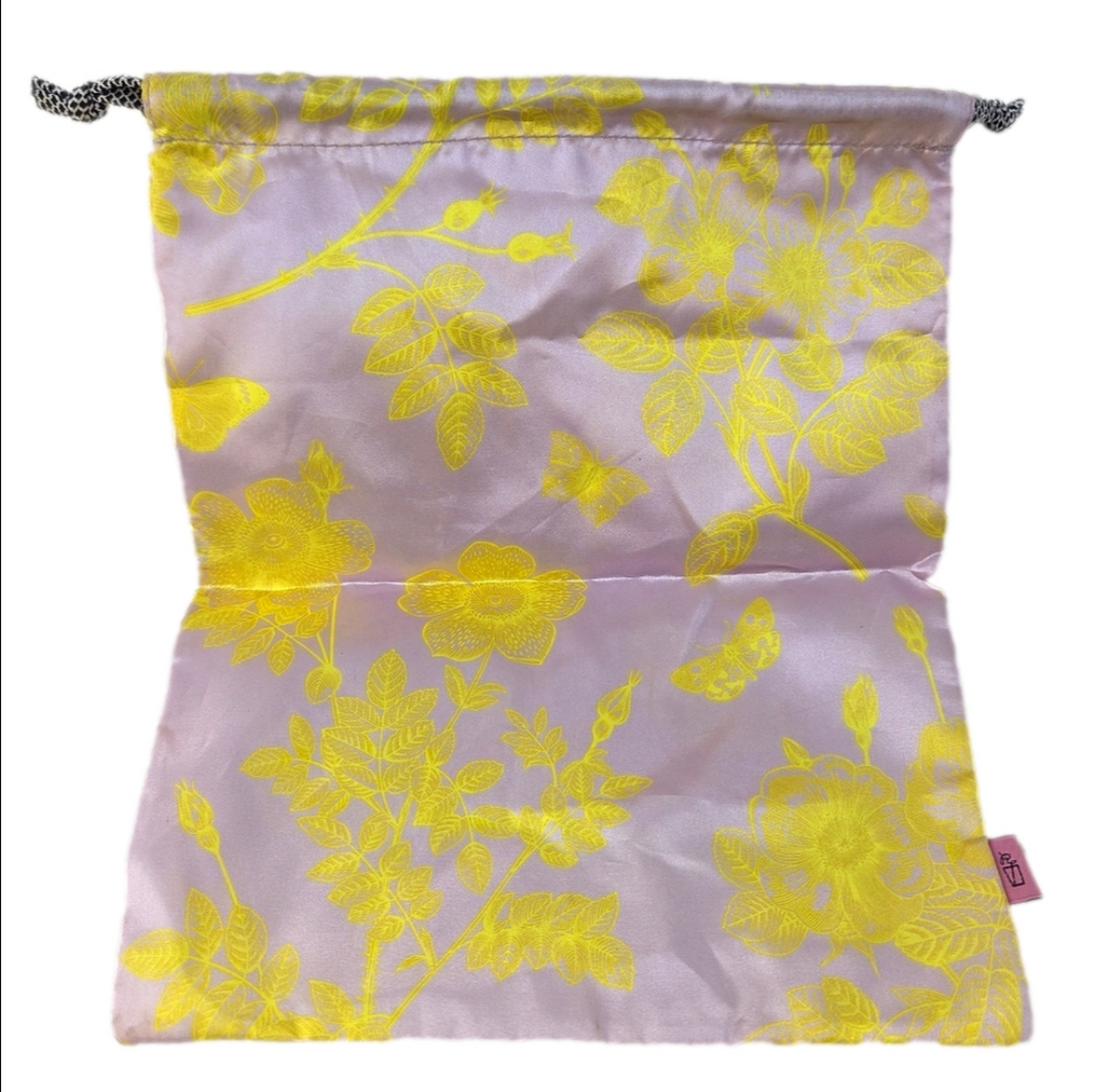 Ipsy Refreshments Large Glam Bag Purple Yellow Floral Drawstring Cosmetic Bag
